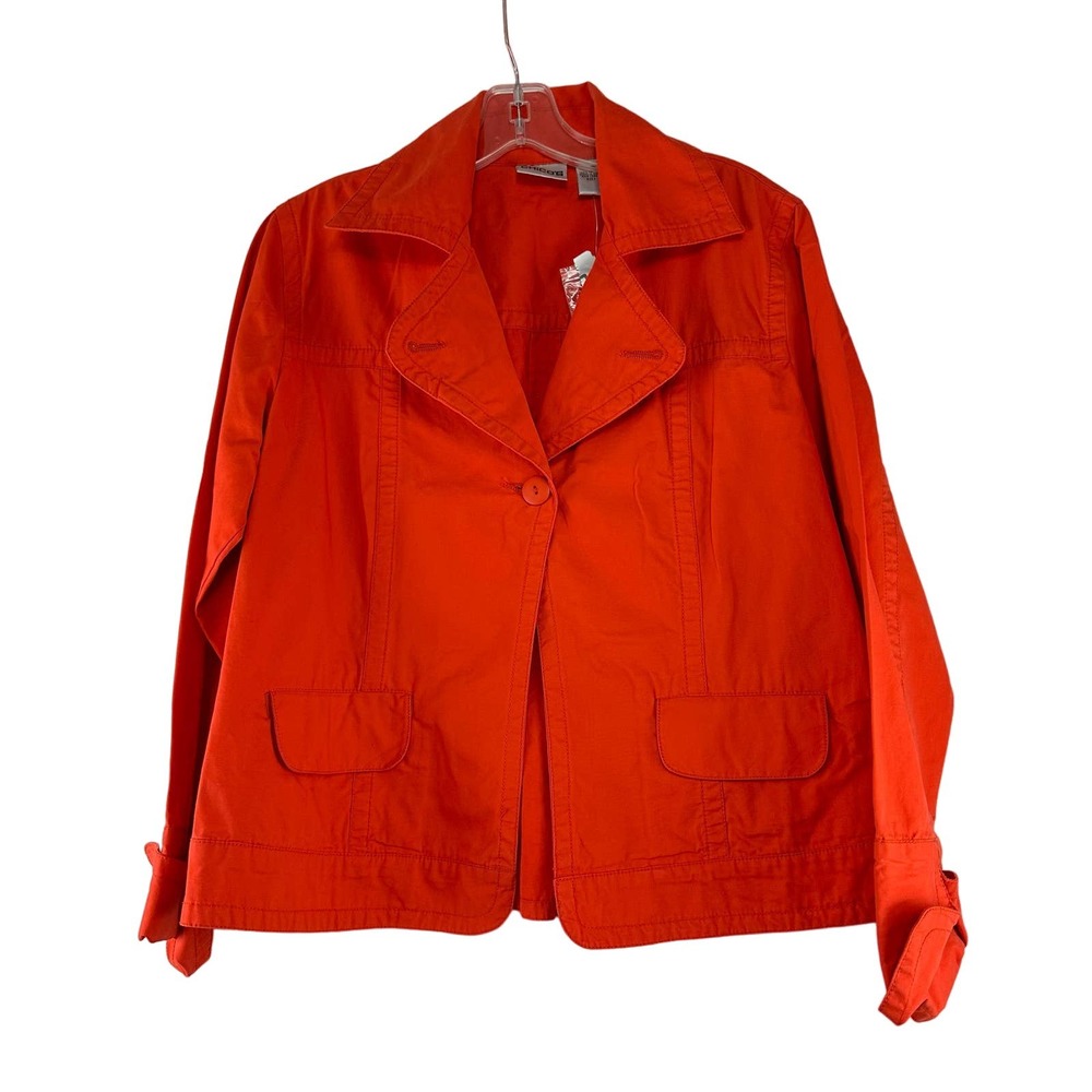 Chicos Jacket Womens Size 1 US M Orange Button Boxy‎ Long Sleeve NEW